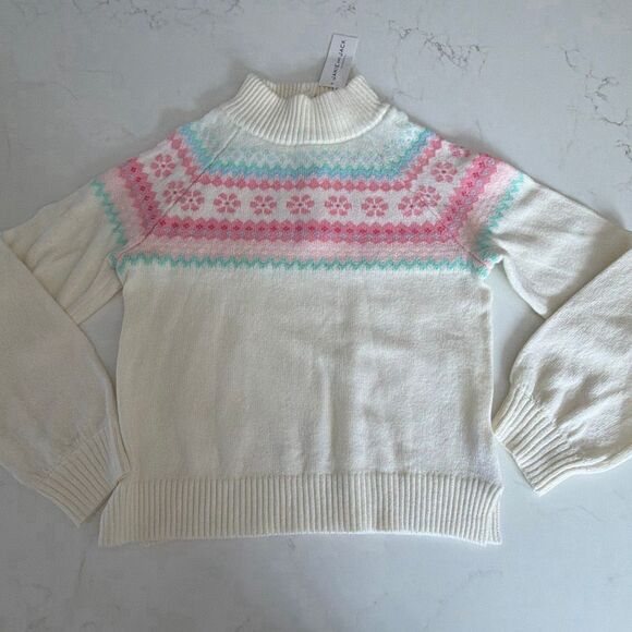 Janie and Jack The Flower Fair Isle Sweater Cream & Sugar Fair Isle Size 10 - Picture 3 of 10